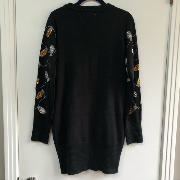 Tipsy Elves black knit silver and gold string lights size M NWT shimmer shine - Picture 3 of 15
